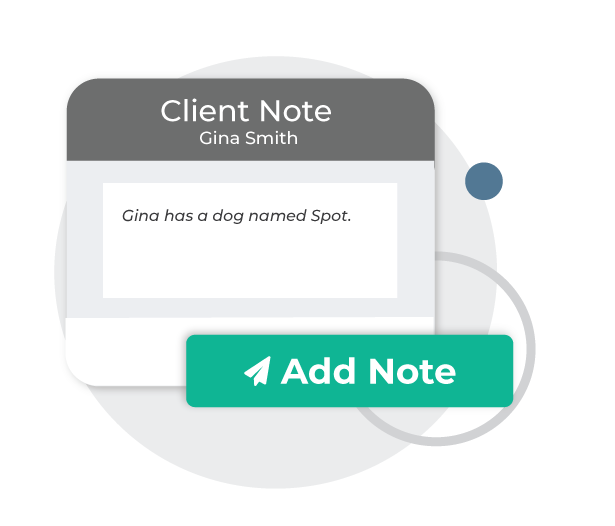 Illustration showing a dialog box to add a note to a client record in the Estimator360 CRM tool