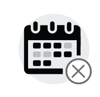Black and white icon of a calendar with an x in front of it