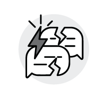 Icon with two broken speech bubbles and a lightning bolt